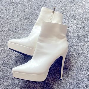 White leather booties